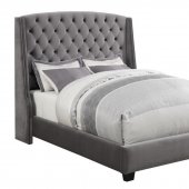 Pissarro 300515 Upholstered Bed in Grey Velvet Fabric by Coaster