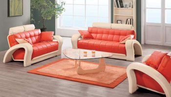 Contemporary Orange & Beige Bonded Leather 7030 Living Room Sofa [AES-7030 Orange]