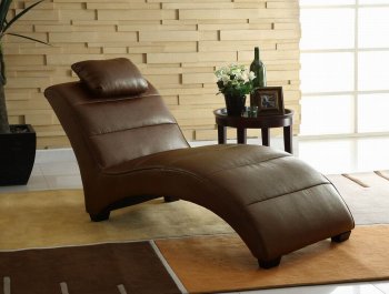 Brown Bonded Leather Modern Chaise Lounger w/Pillow [CTCCL-LR80441BR]