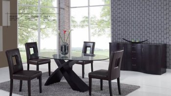Oval Glass Top Modern Dining Table w/Optional Chairs & Buffet [GFDS-G018DT-Brown]