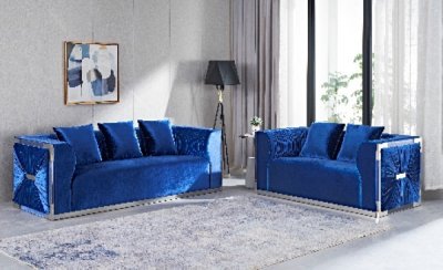 LCL-012 Sofa & Loveseat Set in Blue Velvet