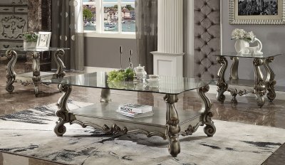 Versailles Coffee Table 86840 w/Glass Top in Antique Platinum