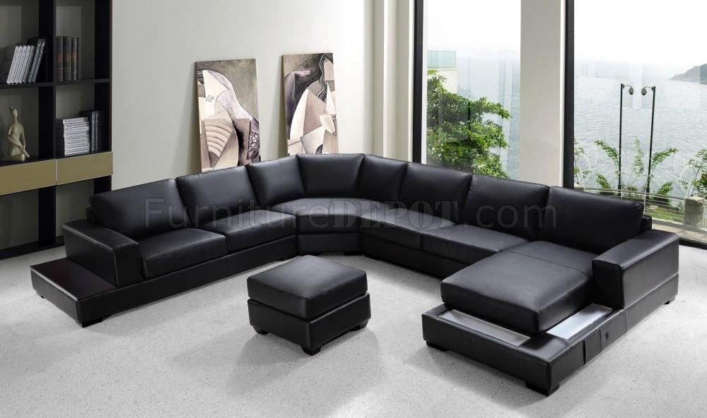 Black Bonded Leather Modern U-Shape Sectional Sofa