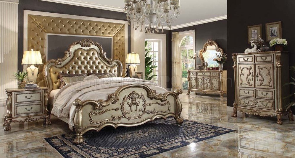 Dresden Bedroom in Gold Tone Patina & Bone by Acme w/Options - Click Image to Close