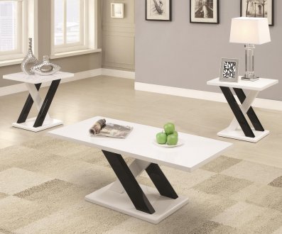 701011 3Pc Coffee Table Set in White & Black by Coaster