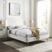 Mira Upholstered Platform Queen Bed in White Velvet by Modway