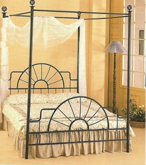Black Wrought Iron Sunburst Bed w/Canopy
