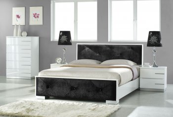 White High Gloss Finish Contemporary Bedroom W/Black Leatherette [JMBS-Vegas]