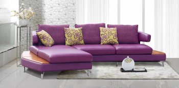 Purple Genuine Italian Leather Modern Sectional Sofa w/Shelves [EFSS-55]
