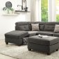 F6521 Sectional Sofa in Ash Black Fabric by Boss w/Ottoman