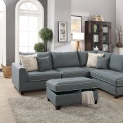F6542 Sectional Sofa in Steel Color Fabric by Boss w/ Ottoman