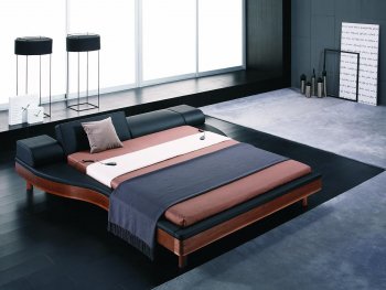 Two-Tone Black & Brown Modern Bed w/Adjustable Headboard [VGBS-Portofino]