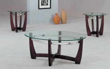 Cherry Finish Modern 3Pc Coffee Table Set w/Glass Top [ABCCT-4158]