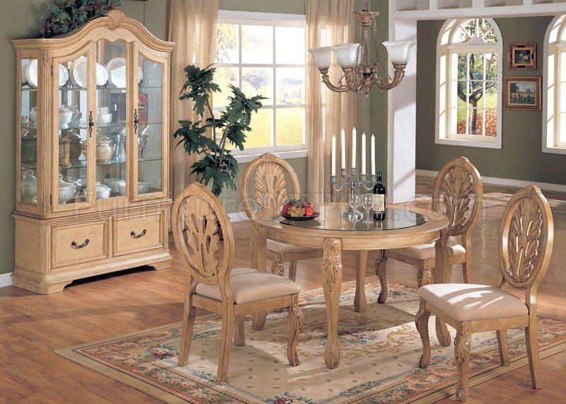 Traditional 5pc Dining Set W Optional Curio, Whitewash Dining Table And Chairs