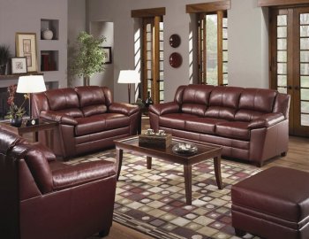 Wine Color Bonded Leather Modern Living Room w/Wooden Legs [JTS-4955-Wine]