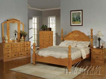 Honey Oak Finish Classic Acme Ponderosa Bedroom w/Optional Items [AMBS-08390 Ponderosa-Honey]