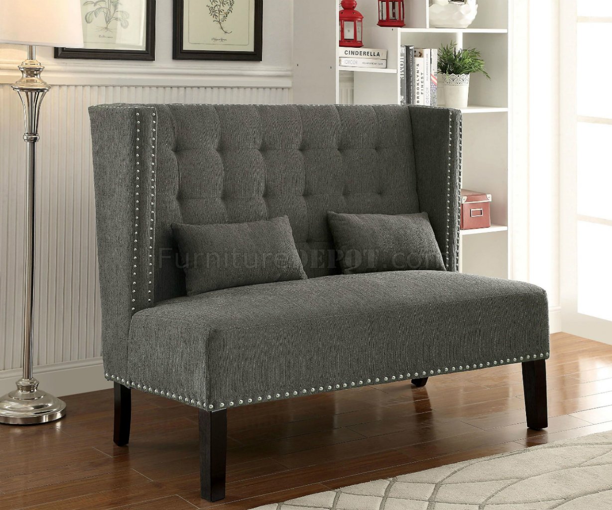 Amora Accent Loveseat Bench CM-BN6226 in Gray Fabric - Click Image to Close