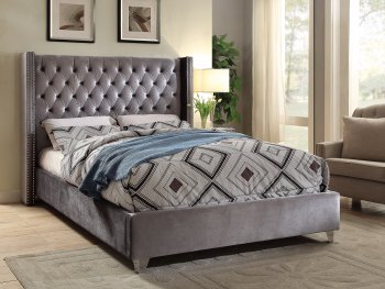Aiden Bed in Grey Velvet Fabric by Meridian w/Options [MRB-Aiden Grey]