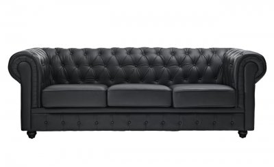 Chesterfield Sofa in Black Leather by Modway w/Options