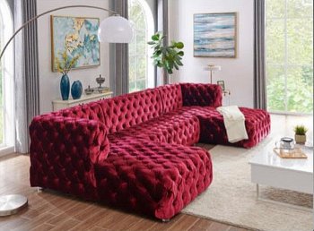 MS2086 Sectional Sofa in Red Velvet by VImports [VISS-MS2086 Red]