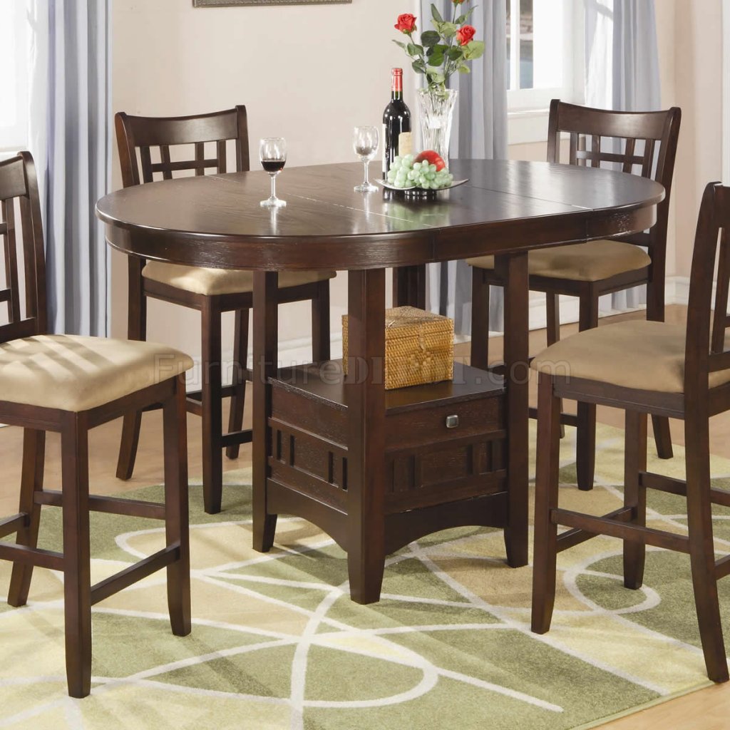 Brown Cherry Modern 5Pc Counter Height Dining Set w/Storage Base