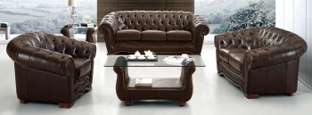 Brown Genuine Leather Formal Living Room Sofa w/Tufted Seats [EFS-262]
