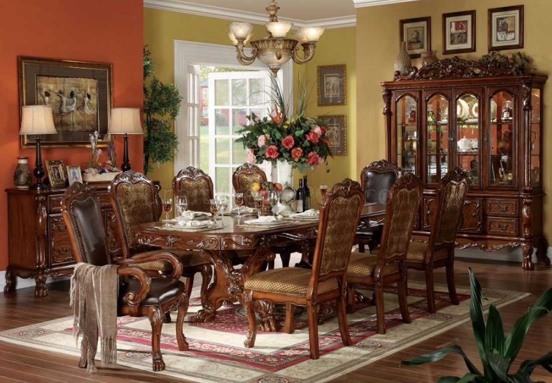 12150 Dresden Dining Table in Warm Cherry by Acme w/Options - Click Image to Close