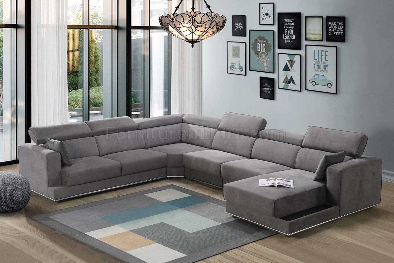 Alwin Sectional Sofa 53720 in Dark Gray Fabric by Acme w/Option - Click Image to Close