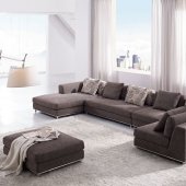 Brown Fabric Modern Sectional Sofa w/Ottoman
