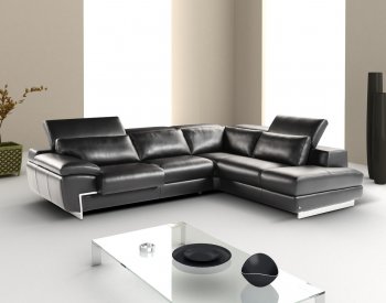 Black Full Leather Modern Sectional Sofa w/Adjustable Headrest [JMSS-Oregon 2 Black]