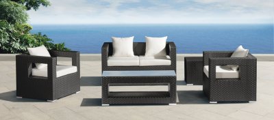 Black & White Modern Outdoor 5Pc Patio Chairs Set w/Coffee Table