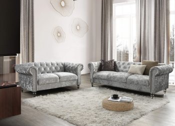 U9550 Sofa & Loveseat Set in Gray Velvet by Global w/Options [GFS-U9550 Gray]
