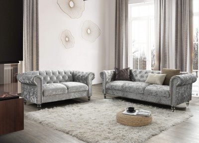 U9550 Sofa & Loveseat Set in Gray Velvet by Global w/Options