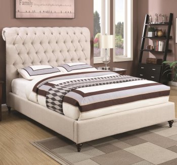 Devon 300525 Upholstered Bed in Beige Fabric by Coaster [CRB-300525 Devon]
