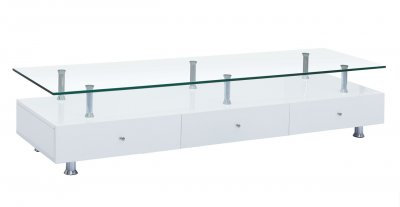 Many TV Unit in White w/Clear Glass Top by Whiteline Imports