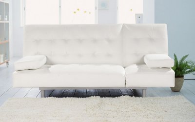 White Leatherette Modern Sofa Bed Convertible w/Tufted Seat
