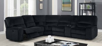 U7096 Power Motion Sectional Sofa Black Velvet Fabric by Global [GFSS-U7096 Black]
