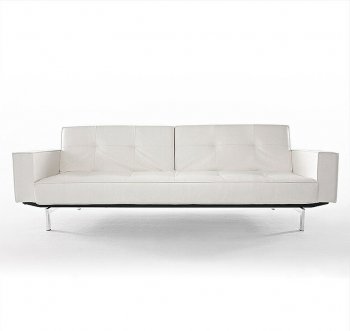 Splitback Sofa Bed w/Arms & Steel Legs in White Leatherette [INSB-Splitback-Arms-Steel-588]