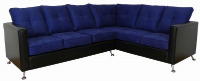 Cobalt Fabric & Black Vinyl Modern Sectional Sofa w/Metal Legs