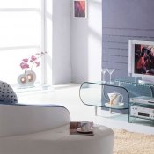 Clear Glass Modern TV Stand W/Storage Shelves
