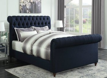Gresham Upholstered Bed 300653 in Navy Blue Fabric by Coaster [CRB-300653 Gresham]