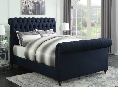 Gresham Upholstered Bed 300653 in Navy Blue Fabric by Coaster