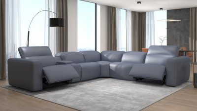 Franklin Power Motion Sectional Sofa Slate Leather Beverly Hills