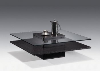 Wenge Finish Contemporary Coffee Table W/Square Glass Top [CVCT-Dora]