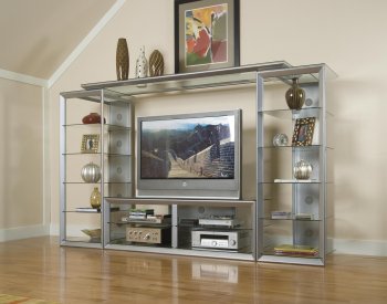 Contemporary Big Screen Wall Unit w/Glass Storage Shelves [HLTV-H875]