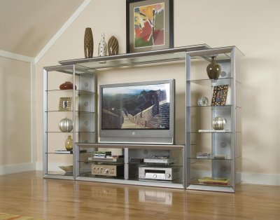Contemporary Big Screen Wall Unit w/Glass Storage Shelves