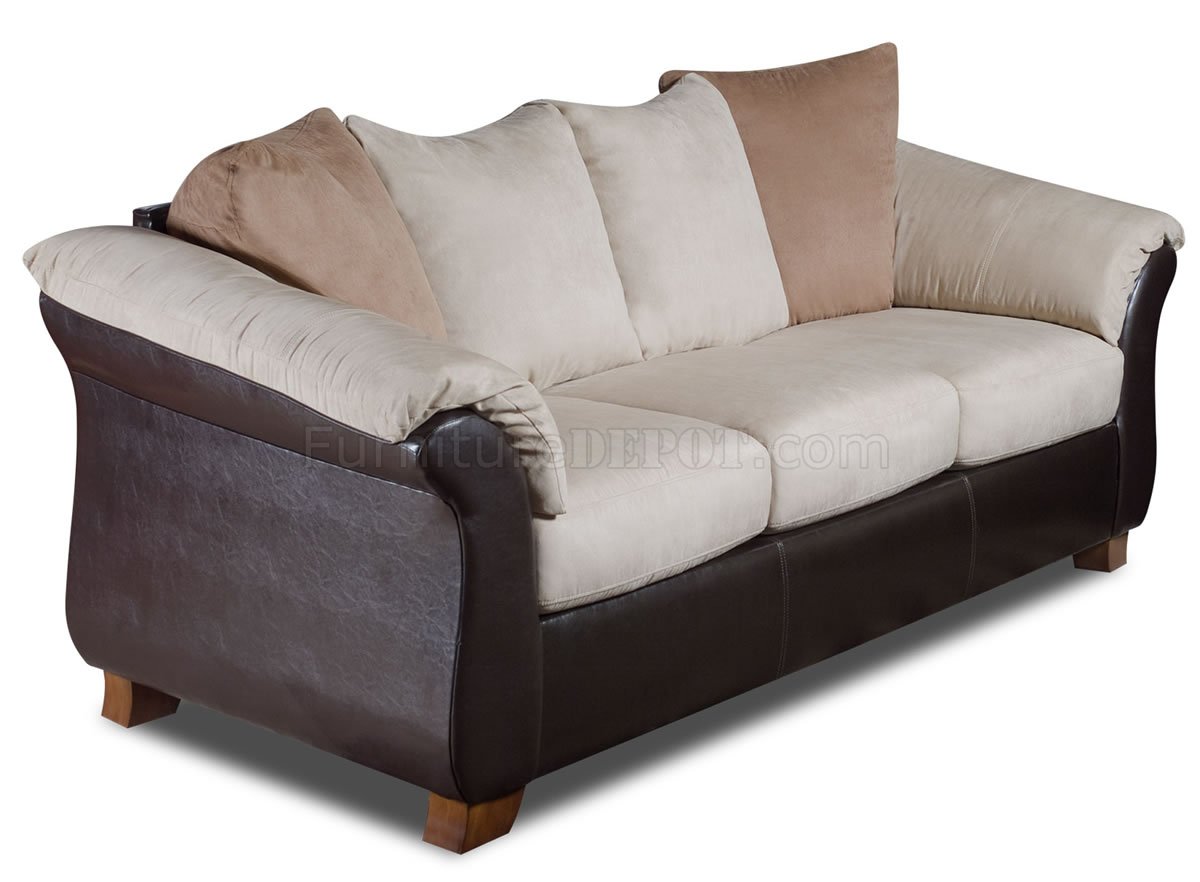 Combo Microfiber Sofa Loveseat Set W Dark Bonded Leather Base