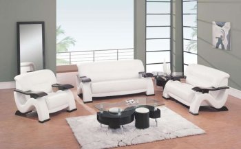 Modern White Leather Living Room Sofa w/Cappuccino Finish Arms [GFS-2033WH]