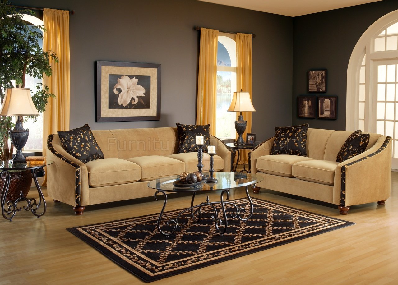 Bella Coffee Beige Fabric Living Room Sofa & Loveseat Set - Click Image to Close