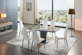 2417 Dining Table Brown Marble -ESF w/Optional 3405 White Chairs [EFDS-2417 Brown 3405 White]